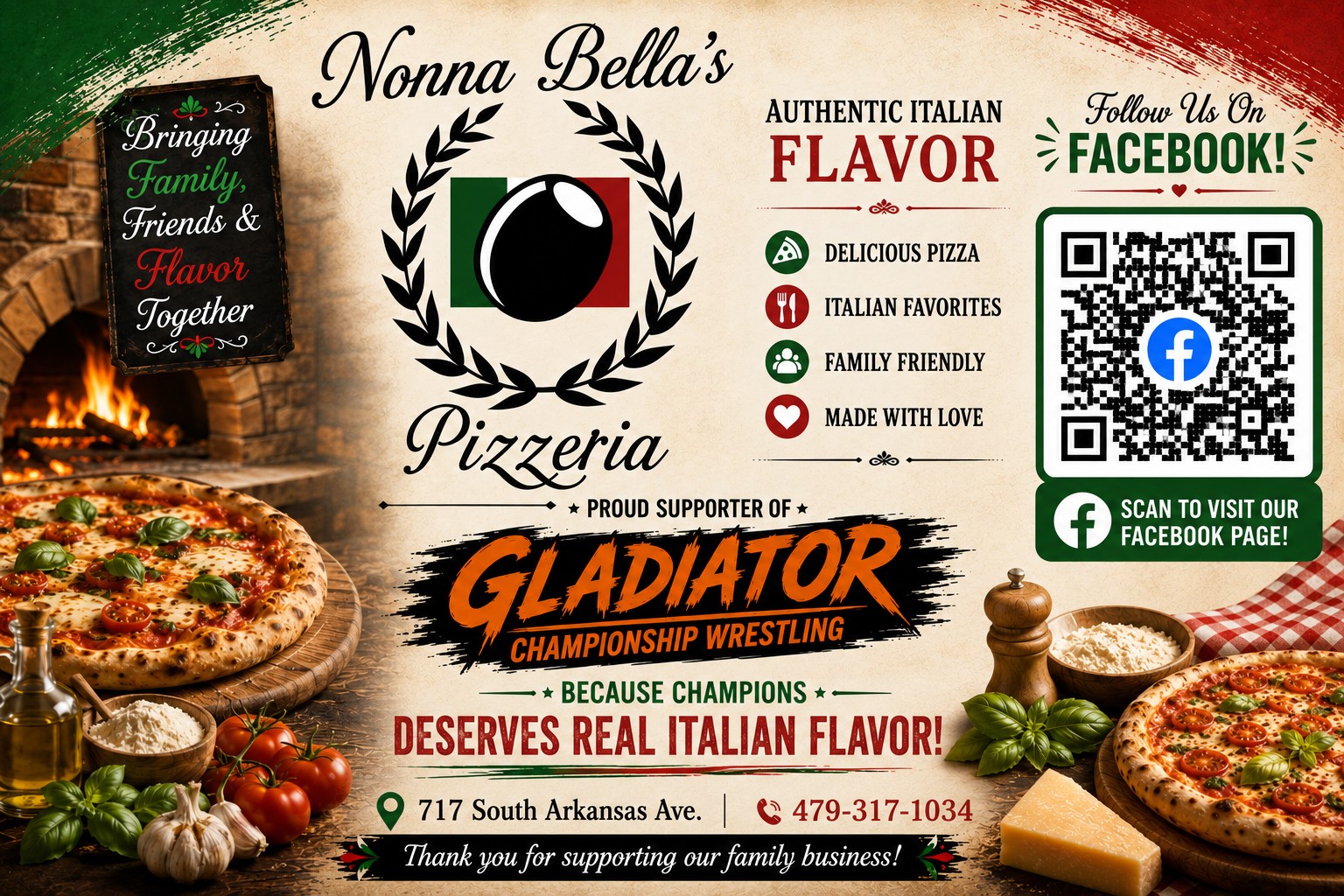 Nonna Bella's Pizzeria — proud supporter of Gladiator Championship Wrestling